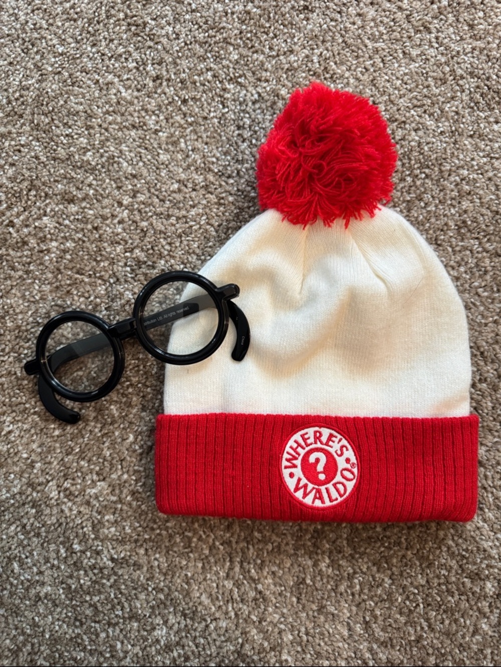 Where's Waldo Red & White Pom Cuffed Beanie